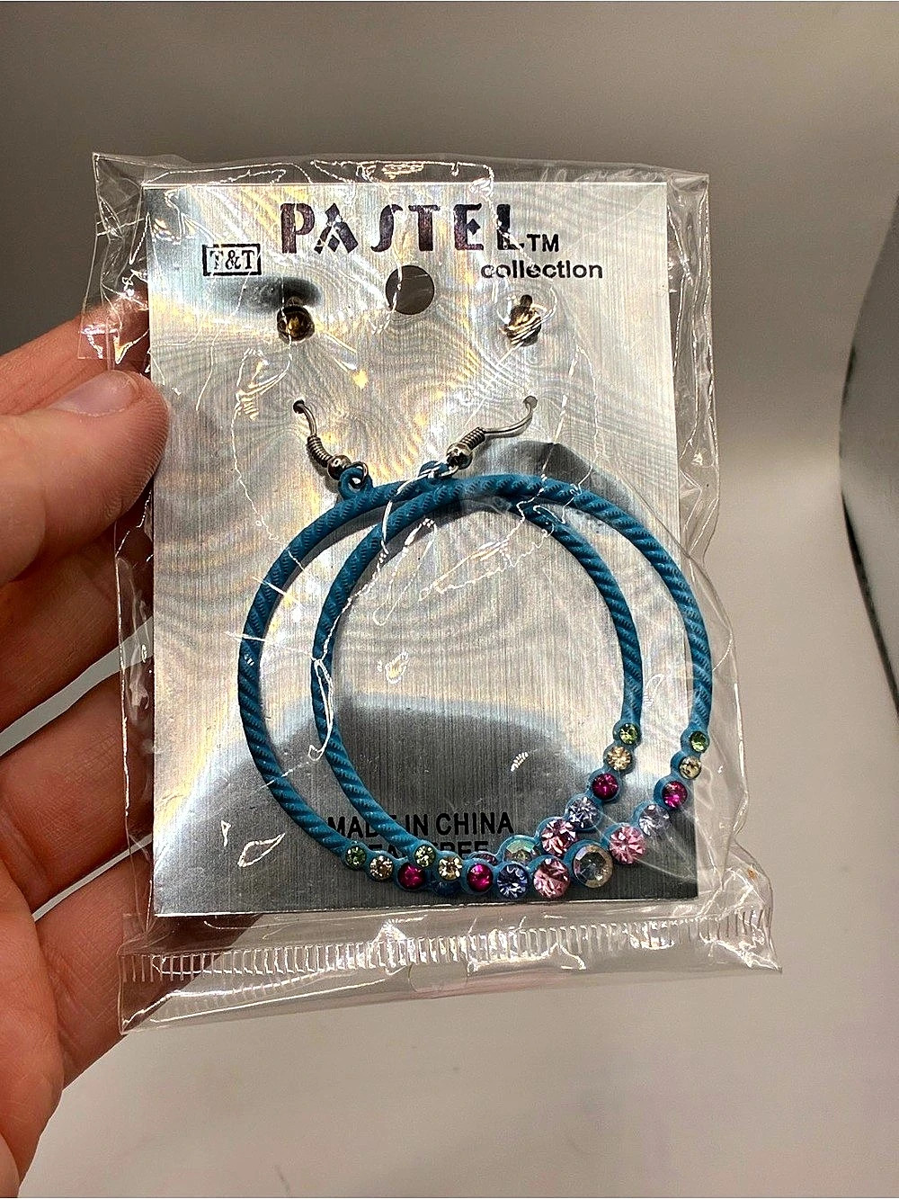 Pastel Collection Rhinestone 2” Hoop Earrings + Studs - Blue